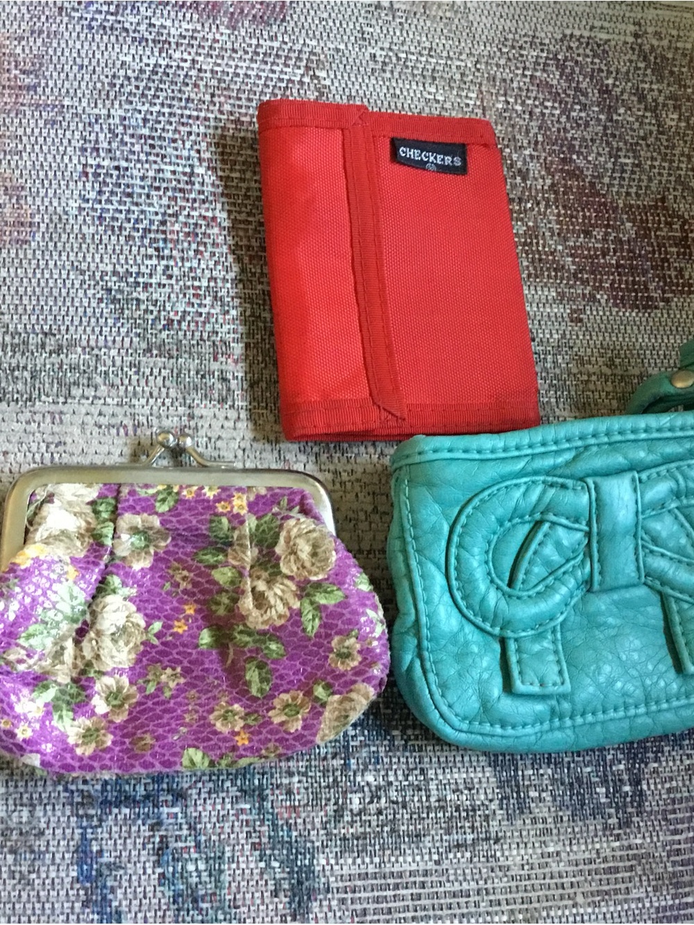 Checkers Red Tri-Fold Nylon Wallet Plus 2 Other Mini Coin Bags